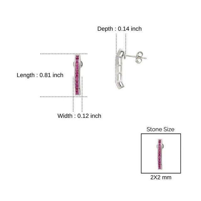 Natural Ruby Gemstone Bar Stud Earrings in 925 Silver- A Pair For Sale - Image 10 of 12