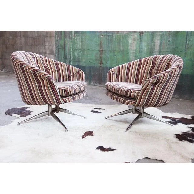 Mid Century 1970s Pin Striped Leopold for Ward Bennett Swivel Chairs - - a Pair For Sale - Image 11 of 11