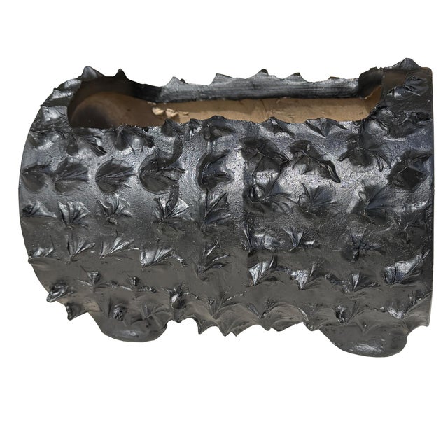 Mid 20th Century Mid 20th Century Black Brutalist Faux Bois Concrete Log Planter With Sculptural Bark Texture For Sale - Image 5 of 9