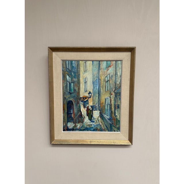 Mid-Century Modern Emil Hellbom, Gamla Stan (Town), 1920s, Oil on Panel, Framed For Sale - Image 3 of 18