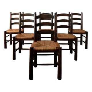 Vintage French Brutalist Dining Chairs by Georges Robert, 1950s, Set of 6 For Sale