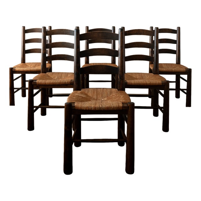 Vintage French Brutalist Dining Chairs by Georges Robert, 1950s, Set of 6 For Sale