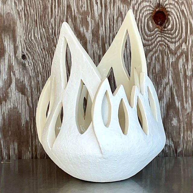 Contemporary Late 20th Century Vintage Studio Pottery Flame Shaped Cache Pot Signed For Sale - Image 3 of 7