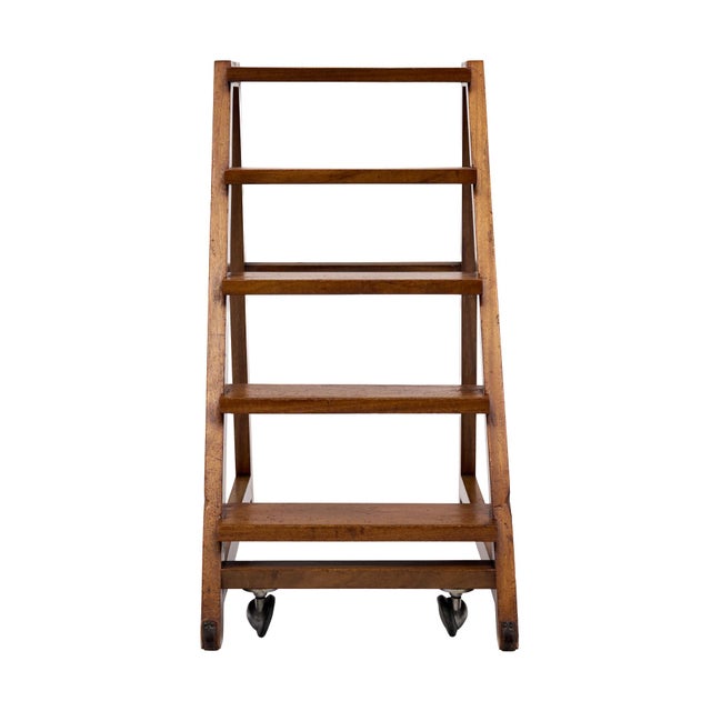 Wood Art Deco Period French Oak Rolling Library Wooden Steps, Circa 1940 For Sale - Image 7 of 9
