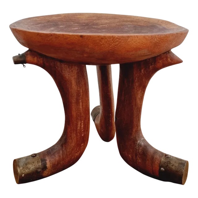 Tribal Stool with Brass Details, 1950s For Sale