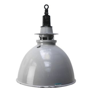 Vintage Industrial British Grey Enamel Factory Pendant Lamp from Thorlux For Sale