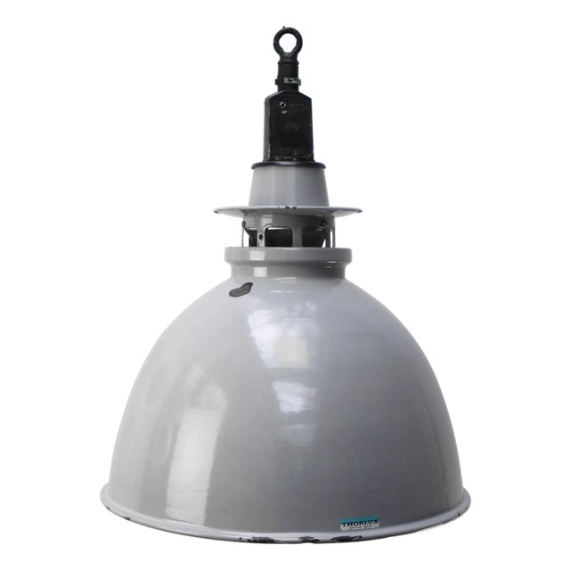 Vintage Industrial British Grey Enamel Factory Pendant Lamp from Thorlux For Sale