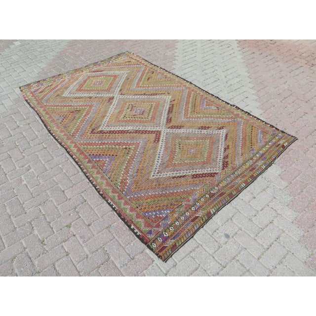Mid 20th Century 1960s Turkish Kilim Embroidery Rug For Sale - Image 5 of 11