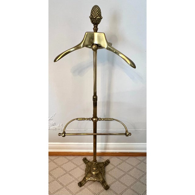 Traditional Solid Brass Adjustable Valet With Wallet Pants and Coat Holder and Acorn Detail For Sale - Image 3 of 8