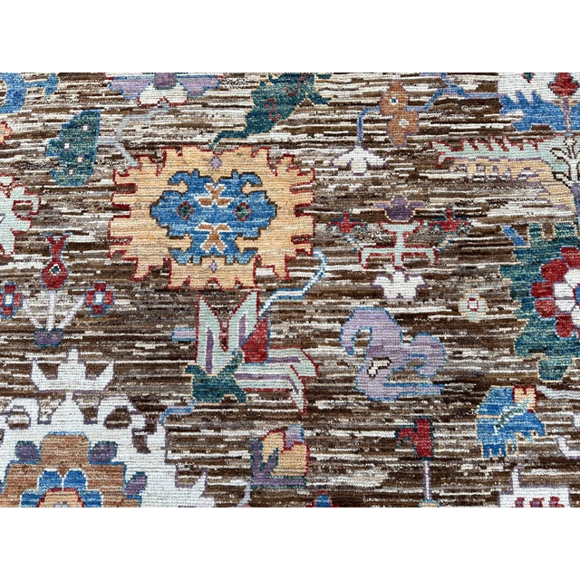 Brown Oushak Wool Rug With Multicolor Floral Design For Sale - Image 9 of 9