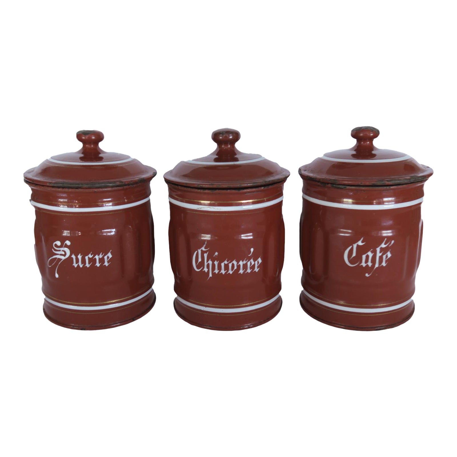 Antique Red French Enamel Canister Set Of 3 Chairish