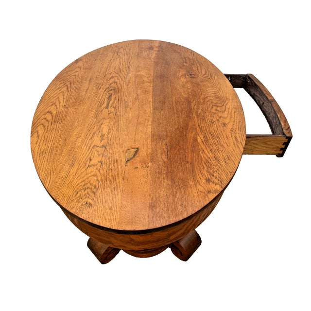 Antique Oval Coffee Table Tiger Oak Center Drawer Shelf Columns Empire Style For Sale In Palm Springs - Image 6 of 11