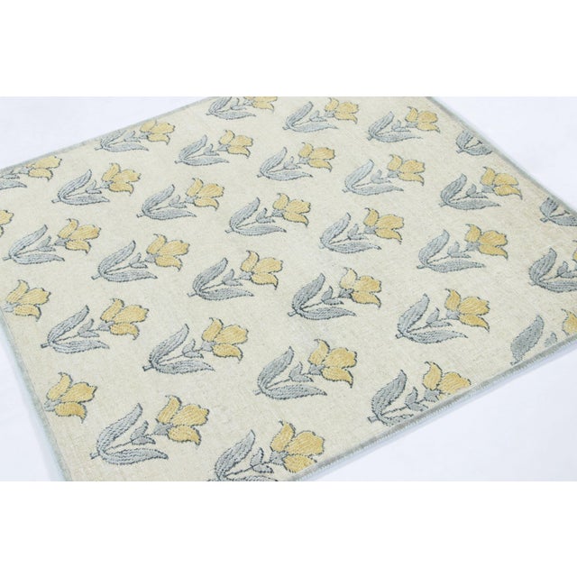 Rug & Kilim Rug & Kilim’s Block Print Square Rug With Ivory Field and Gold Floral Blossoms For Sale - Image 4 of 7