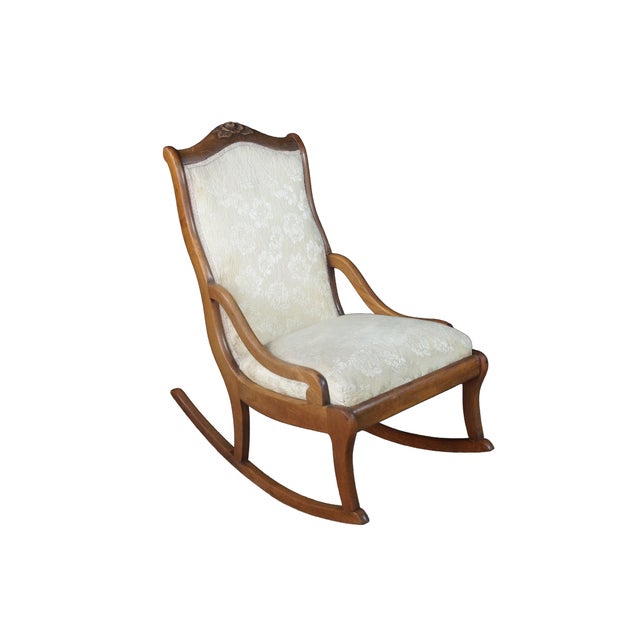 Victorian Antique American Victorian Rose Carved Walnut Lincoln Rocking Chair Rocker For Sale - Image 3 of 18