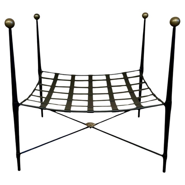 Early 21st Century New Black Wrought Iron Curule Bench with Gold Details For Sale - Image 5 of 18