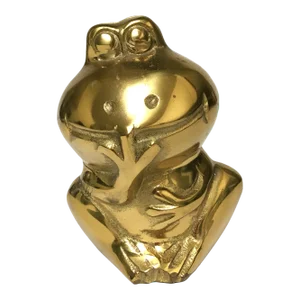 Mid 20th Century Brass Laughing Frog Bank Happy Brass Frog Coin Bank