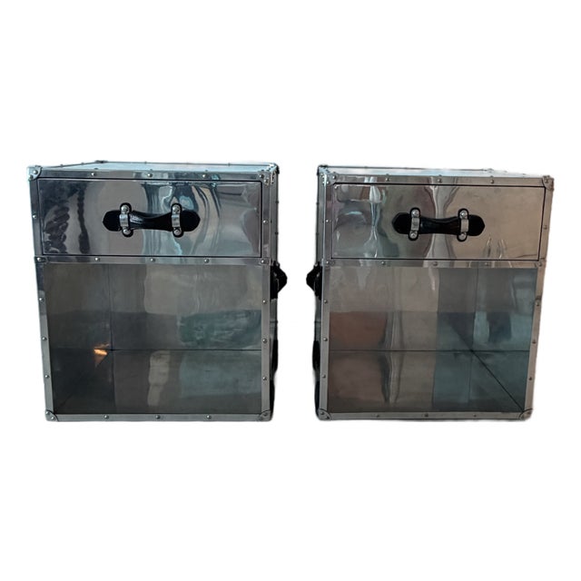 Pair of Eichholtz Aluminum "Catalina" Trunk Nightstands For Sale