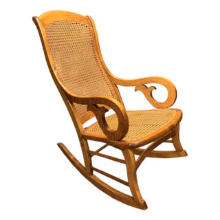 American Victorian Lincoln Rocking Chair in Birch & Tiger Birch With Goose Neck Arms, Circa 1890 For Sale
