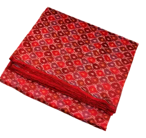 Red Raw Silk Ikat Fabric Hand Spun Woven 7 Yards X 46 Inch Multicolor Green Blue Yellow
