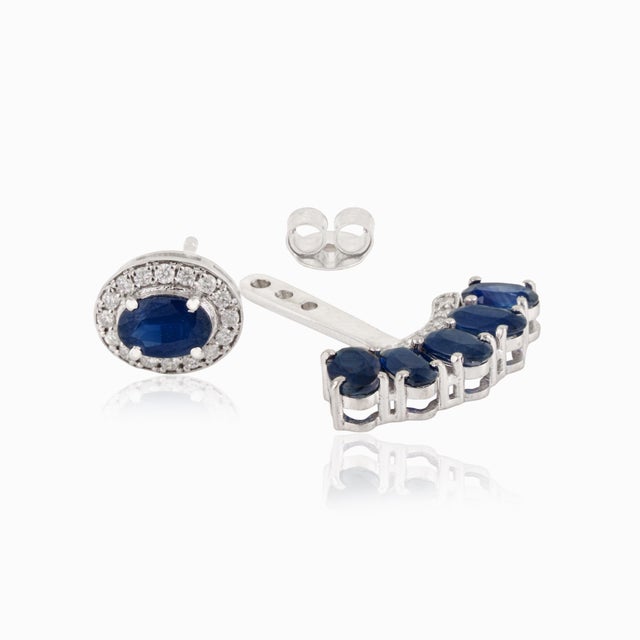 Not Yet Made - Made To Order 4.16ct Natural Deep Blue Sapphire and Diamond Jacket Earrings in 14k White Gold- A Pair For Sale - Image 5 of 18