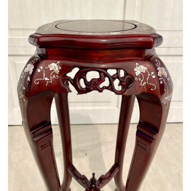 Vintage Chinese Rosewood & Mother-of-Pearl Inlaid Pedestal Stand For Sale - Image 11 of 12