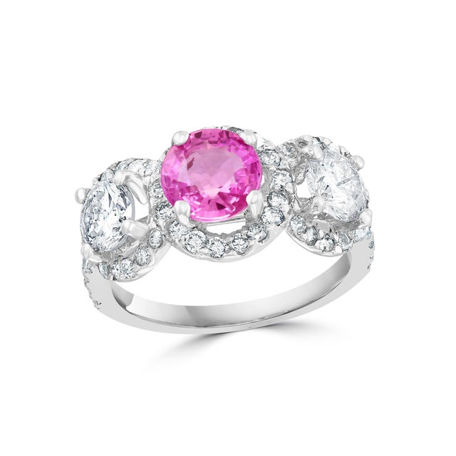 1 Ct Round Pink Sapphire & 1.5 Ct Diamond 18 Karat White Gold Ring, Estate For Sale - Image 9 of 18