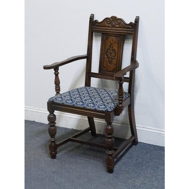 VINTAGE ANTIQUE Solid Oak Rustic Gothic Jacobean Tudor Style Dining Arm Chair 39" High 25.5" Wide 23.5" Deep Seat: 19"...
