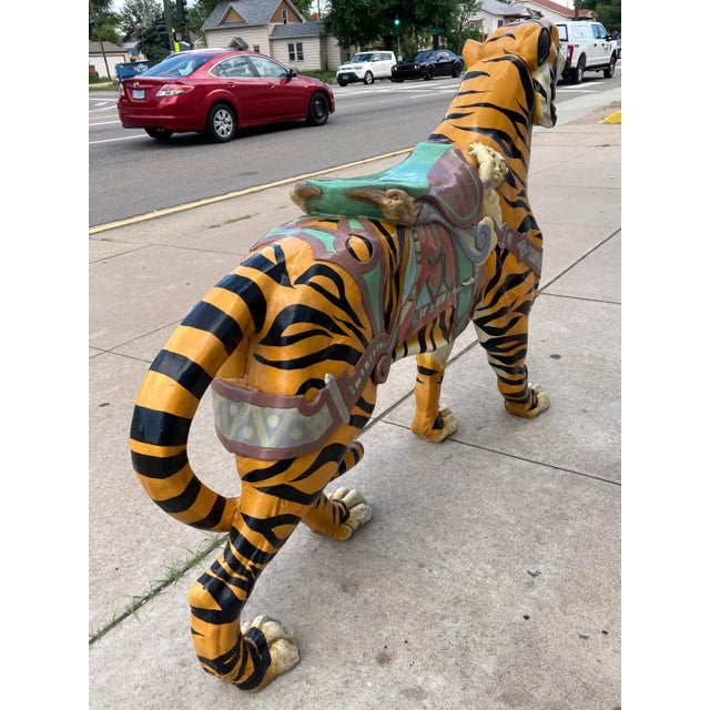 Mid 20th Century Large Scale d.c. Muller for Dentzel Company Reproduction Carousel Tiger in Cast Aluminum For Sale - Image 5 of 13