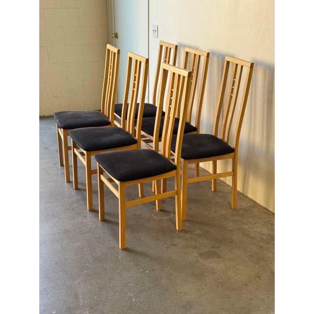 Mid 20th Century Mid 20th Century Italian Dining Chairs by Ims SRL - Maple Wood & Black Upholstery - Set of 6 For Sale - Image 5 of 10