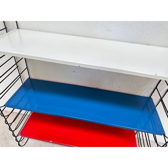 1960s Mid-Century Modern Wall Shelf with Three Colored Metal Shelves, Netherlands, 1960s For Sale - Image 5 of 15