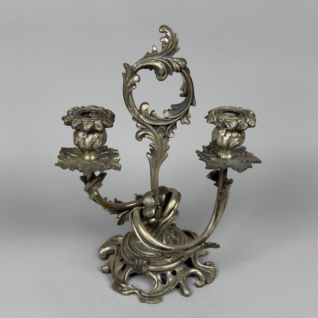 Art Nouveau Silver-Plated Brass Candelabras, Set of 2 For Sale - Image 6 of 14