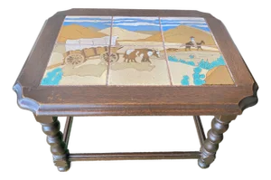 Early 20th Century California Mission Taylor Tile Cowboy Western Scene Table