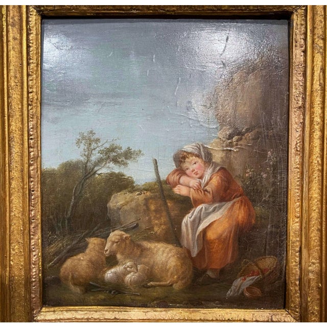 English 18th Century English Pastoral Oil Painting of Shepherdess Attributed to Wheatley For Sale - Image 3 of 9