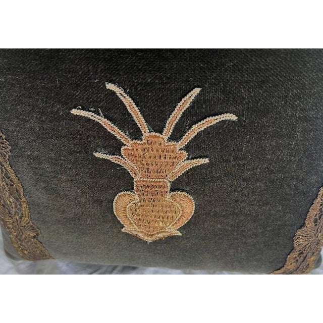 Baroque Pair of Metallic Appliqued Velvet Pillows by Mla For Sale - Image 3 of 6
