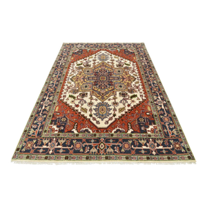 Heriz Rug 9' X 11'10'' Ivory Wool Tribal Hand-Knotted Oriental Carpet