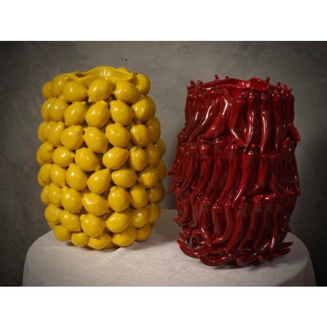 Gorgeous Ceramica Veneta vase, in a beautiful chili pepper red color, an original design for a very large and full-bodied...