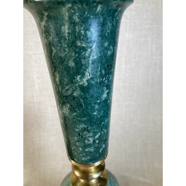 1960s Mid 20th Century Green Marble & Brass Lamps - a Pair For Sale - Image 5 of 8