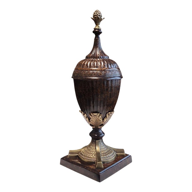 Vintage Lacquered Brass Pedestal Urn For Sale