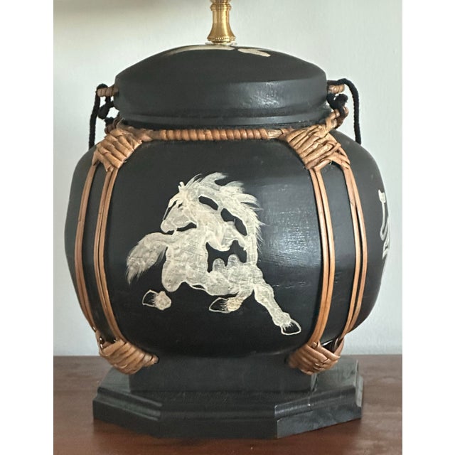 English Vintage Thai Rice Basket Lamp With Shade For Sale - Image 3 of 10