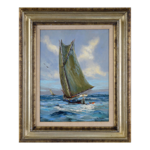 Sloop Headed Out to Sea - Seascape in Oil on Canvas