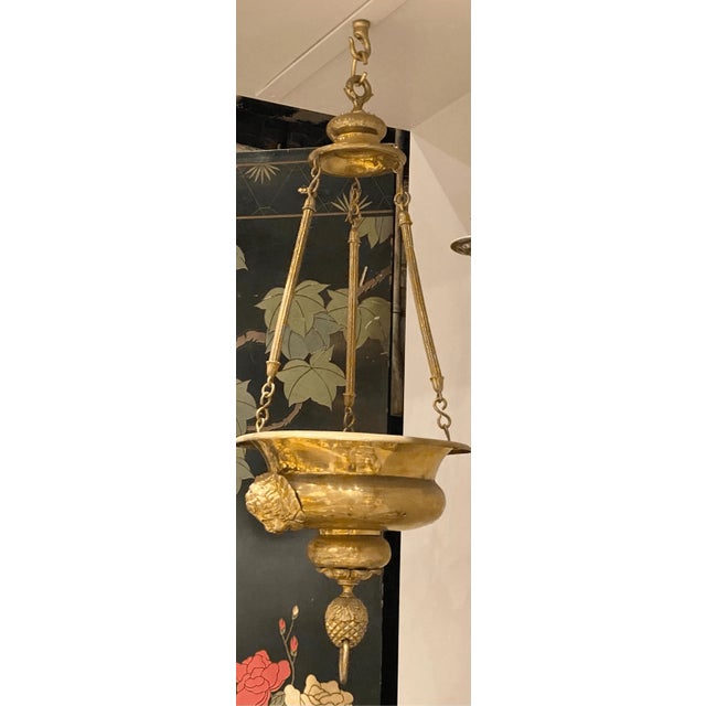 French Antique French Solid Brass Sanctuary Light /Pendant Chandelier Angel Cherab For Sale - Image 3 of 8
