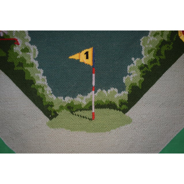 Hand Needlepoint Golfing Theme Bridge Table Cover W/ Celadon Green Border For Sale - Image 4 of 10