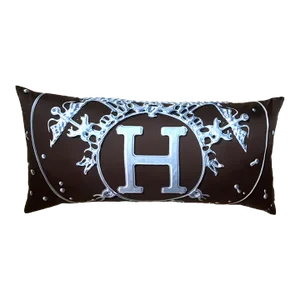 Hermes Vif Argent Brown & Silver Vintage Silk Scarf Lumbar Pillow