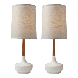 Mid-Century Table Lamp Ceramic & Teak—Brooke Hamptons—Pair