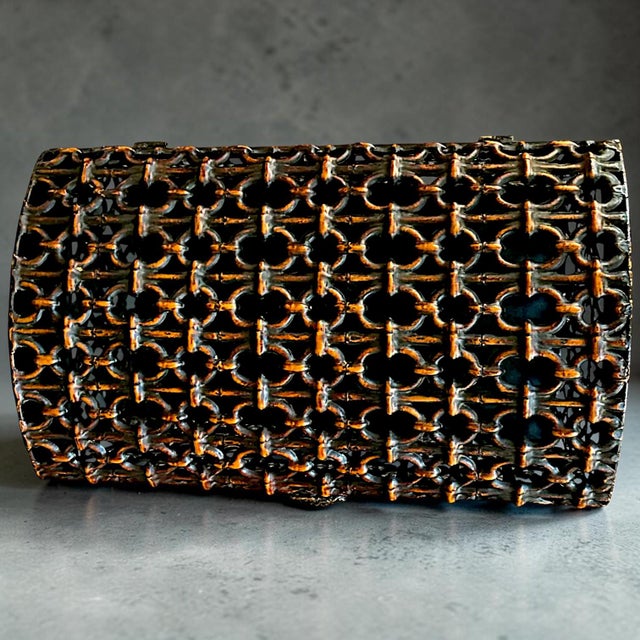 Metal Metal Keepsake Casket Featuring an Intricate Pierced Lattice Design and Dramatic Domed Lid For Sale - Image 7 of 7