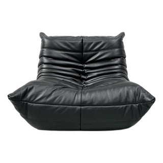 French Black Leather Togo Lounge Chair by Michel Ducaroy for Ligne Roset, 1970s For Sale
