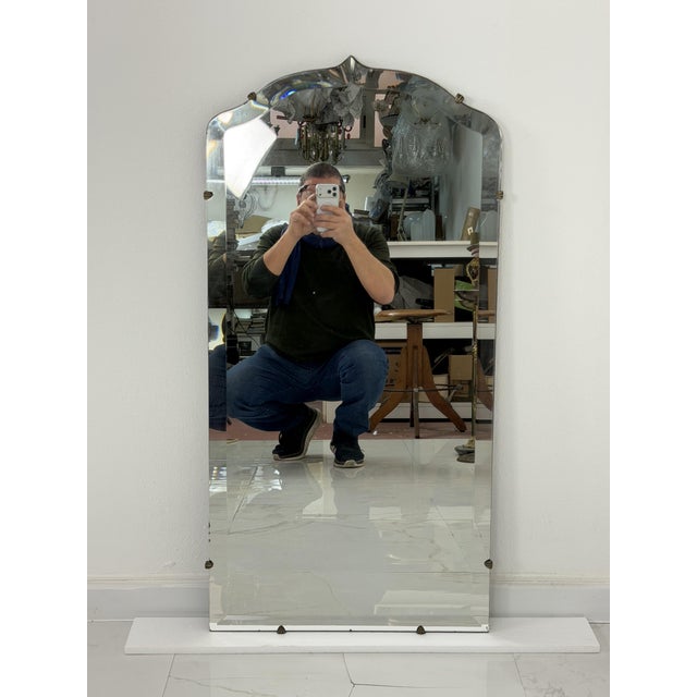 Art Deco Italian Beveled Wall Mirror with Brass Accessories, 1940s For Sale - Image 12 of 12