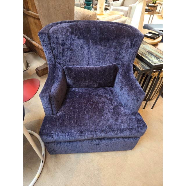 Petite Blue Wing Swivel Lounge Chair For Sale In Seattle - Image 6 of 6