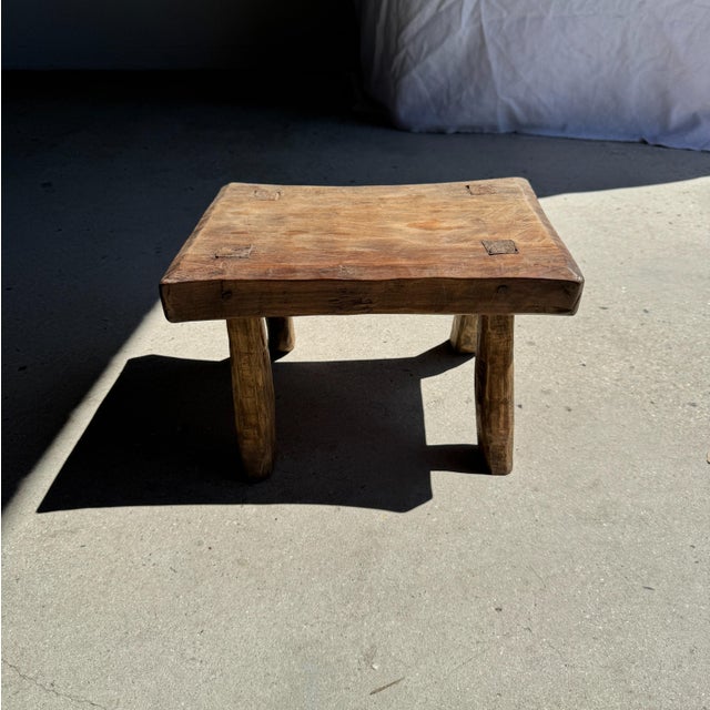 Wood Small Wabi-Sabi Rectangular Arched Occasional Stool in Teak, 1980s For Sale - Image 7 of 11