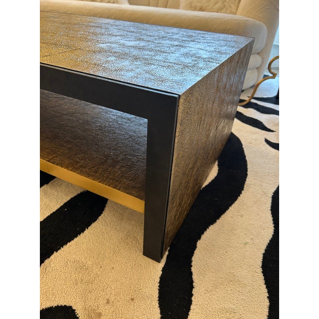Brass Odeon Sleek Textured Antiqued Brass Clad Coffee Table For Sale - Image 8 of 11